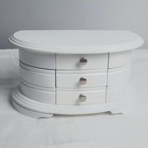 JEWELRY BOX CHEST 3 DRAWERS WHITE MEDIUM W/MIRROR